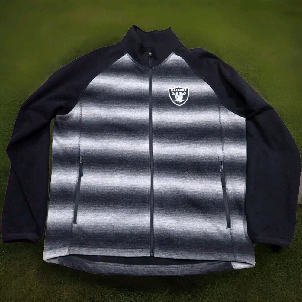 NFL G-III Raiders Jacket Mens Large Black Grey Excellent Gradient Zip Fleece